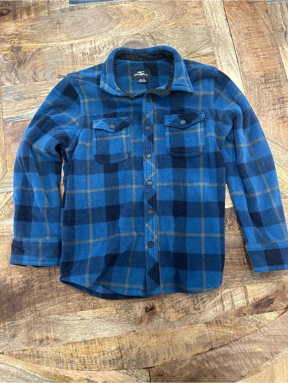 O'Neill Blue and Black Plaid Kids Button-Down Shirt